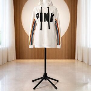 PINK Victoria's Secret Campus Tunic Pullover Hoodie White Rainbow size Large